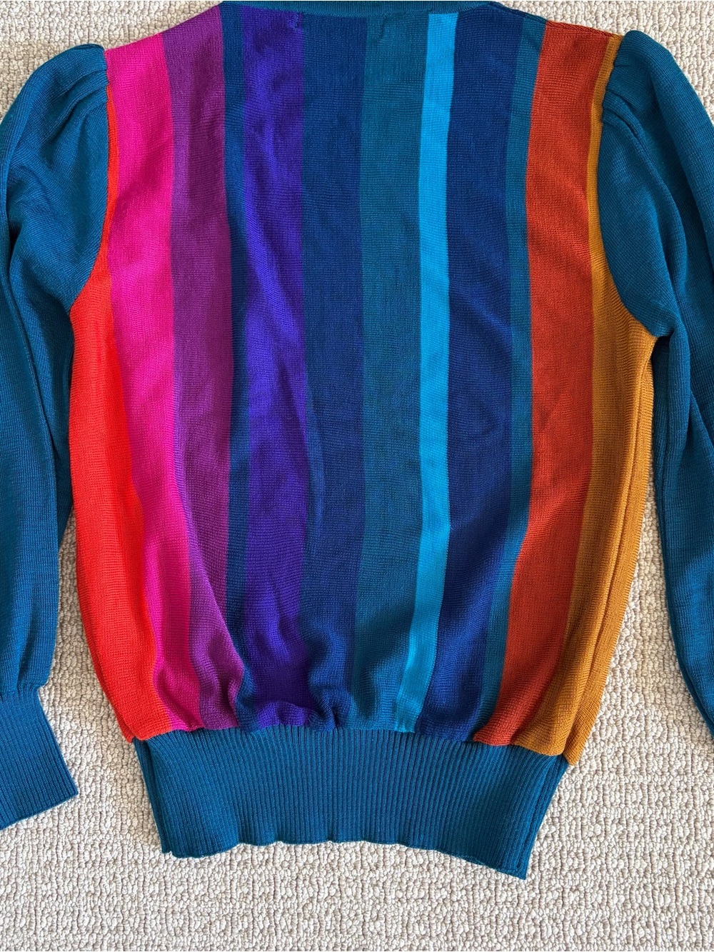 Vintage Teal Multi-Stripe Crewneck Sweater - Picture 2 of 5
